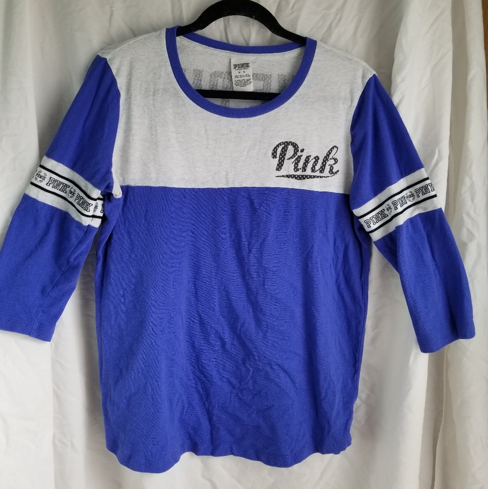 PINK 3/4 sleeve top blue and grey size M